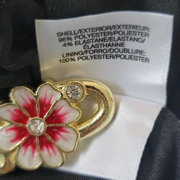 Anne Klein Dress Women 12 Black Pink Cherries Fit Flare Elastic Waist Feminine - Picture 9 of 11